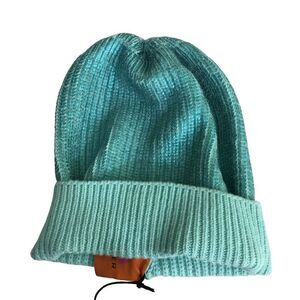 Kurt Geiger London Foil Metallic Beanie Hat Turquoise Cotton Wool NWT